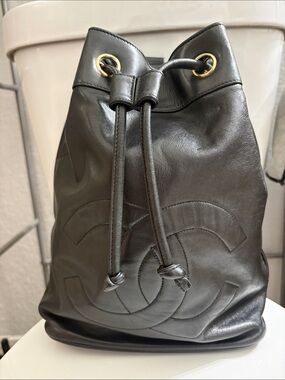 Chanel Black Leather Drawstring Bucket Bag